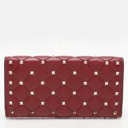 Pre Owned Valentino Burgundy Leather Rockstud Spike Continental Wallet