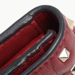 Pre Owned Valentino Burgundy Leather Rockstud Spike Continental Wallet
