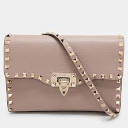 Valentino Beige Leather Rockstud Crossbody Flap Bag