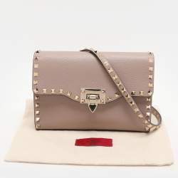 Valentino Beige Leather Rockstud Crossbody Flap Bag