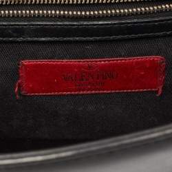 Pre Owned Valentino Black Leather Small Rockstud Glam Lock Flap Bag