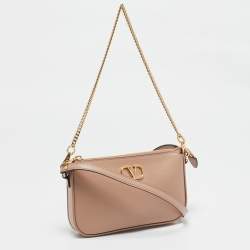 Valentino Beige Leather Mini VLogo Crossbody Bag
