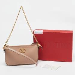 Valentino Beige Leather Mini VLogo Crossbody Bag