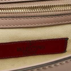 Pre Owned Valentino Beige Leather Small Rockstud Glam Lock Flap Bag