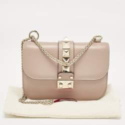 Pre Owned Valentino Beige Leather Small Rockstud Glam Lock Flap Bag