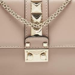 Pre Owned Valentino Beige Leather Small Rockstud Glam Lock Flap Bag