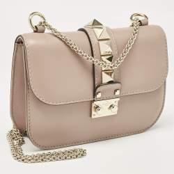 Pre Owned Valentino Beige Leather Small Rockstud Glam Lock Flap Bag