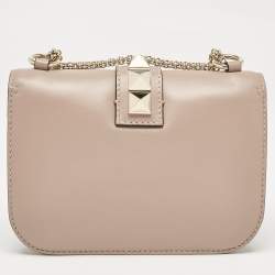 Pre Owned Valentino Beige Leather Small Rockstud Glam Lock Flap Bag