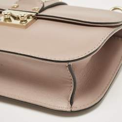 Pre Owned Valentino Beige Leather Small Rockstud Glam Lock Flap Bag