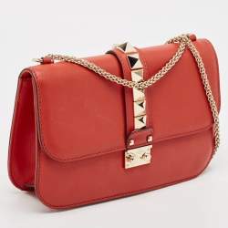Valentino Red Leather Large Glam Lock Flap Bag