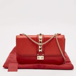 Valentino Red Leather Large Glam Lock Flap Bag