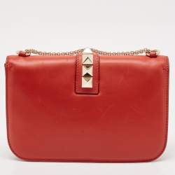 Valentino Red Leather Large Glam Lock Flap Bag