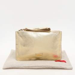 Valentino Gold Leather Wristlet Clutch