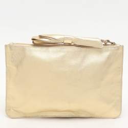 Valentino Gold Leather Wristlet Clutch