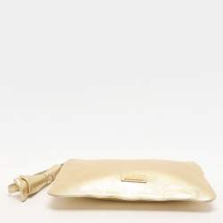 Valentino Gold Leather Wristlet Clutch