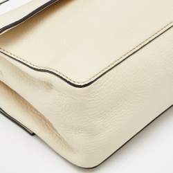 Pre Owned Valentino Off White Leather VRing Flap Top Handle Bag