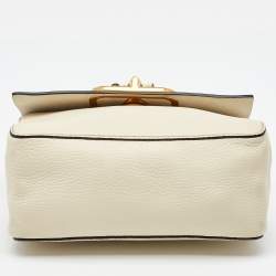 Pre Owned Valentino Off White Leather VRing Flap Top Handle Bag