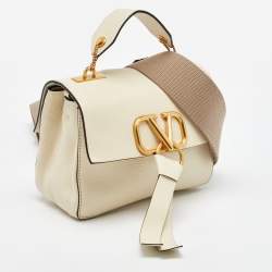 Pre Owned Valentino Off White Leather VRing Flap Top Handle Bag