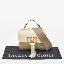 Pre Owned Valentino Off White Leather VRing Flap Top Handle Bag