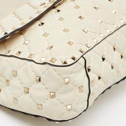 Pre Owned Valentino Off White Leather Medium Rockstud Spike Top Handle Bag