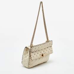 Pre Owned Valentino Off White Leather Medium Rockstud Spike Top Handle Bag