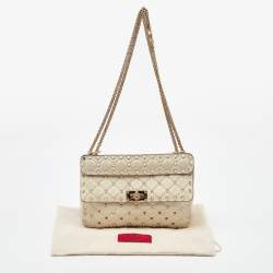 Pre Owned Valentino Off White Leather Medium Rockstud Spike Top Handle Bag