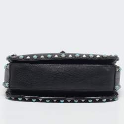 Valentino Black Leather Rockstud Rolling Crossbody Bag