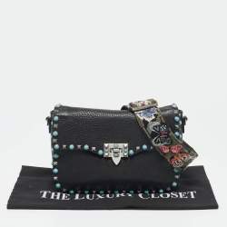 Valentino Black Leather Rockstud Rolling Crossbody Bag