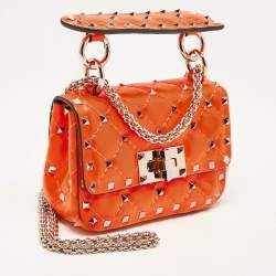 Valentino Neon Orange Leather Micro Rockstud Spike Crossbody Bag