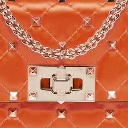 Valentino Neon Orange Leather Micro Rockstud Spike Crossbody Bag