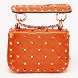 Valentino Neon Orange Leather Micro Rockstud Spike Crossbody Bag