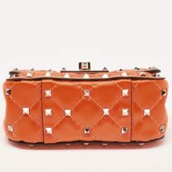 Valentino Neon Orange Leather Micro Rockstud Spike Crossbody Bag