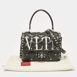 Pre Owned Valentino Black Quilted Leather Medium VLTN Candystud Top Handle Bag
