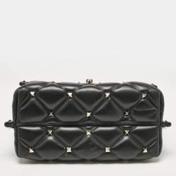 Pre Owned Valentino Black Quilted Leather Medium VLTN Candystud Top Handle Bag