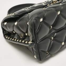 Pre Owned Valentino Black Quilted Leather Medium VLTN Candystud Top Handle Bag