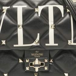Pre Owned Valentino Black Quilted Leather Medium VLTN Candystud Top Handle Bag