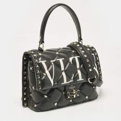 Pre Owned Valentino Black Quilted Leather Medium VLTN Candystud Top Handle Bag