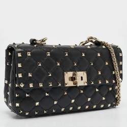 Pre Owned Valentino Black Quilted Leather Small Rockstud Spike Chain Bag