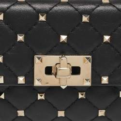 Pre Owned Valentino Black Quilted Leather Small Rockstud Spike Chain Bag