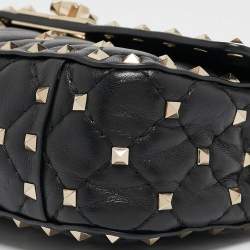 Pre Owned Valentino Black Quilted Leather Small Rockstud Spike Chain Bag