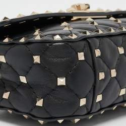 Pre Owned Valentino Black Quilted Leather Small Rockstud Spike Chain Bag