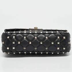 Pre Owned Valentino Black Quilted Leather Small Rockstud Spike Chain Bag