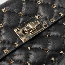 Pre Owned Valentino Black Quilted Leather Small Rockstud Spike Chain Bag