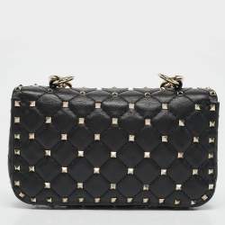 Pre Owned Valentino Black Quilted Leather Small Rockstud Spike Chain Bag