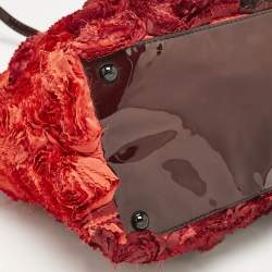 Valentino Red/Burgundy Nylon Large Flower Applique Tote