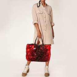 Valentino Red/Burgundy Nylon Large Flower Applique Tote