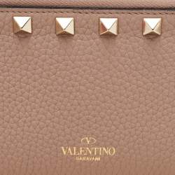 Valentino Beige Leather Rockstud Zip Card Holder