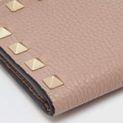 Valentino Beige Leather Rockstud Zip Card Holder