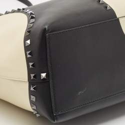 Pre Owned Valentino Black/Ivory Leather Rockstud Shopper Tote