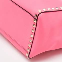 Pre Owned Valentino Hot Pink Leather Medium Rockstud Trapeze Tote